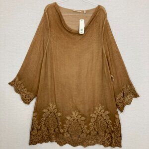Soft Surroundings Brown Tunic with Embroidered Hem